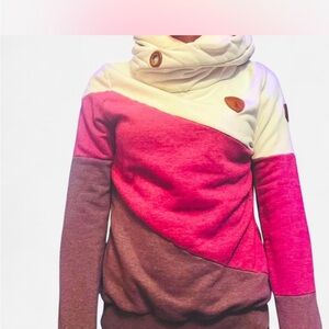 Wanakome Pink and Cream Cowl Neck Sweater